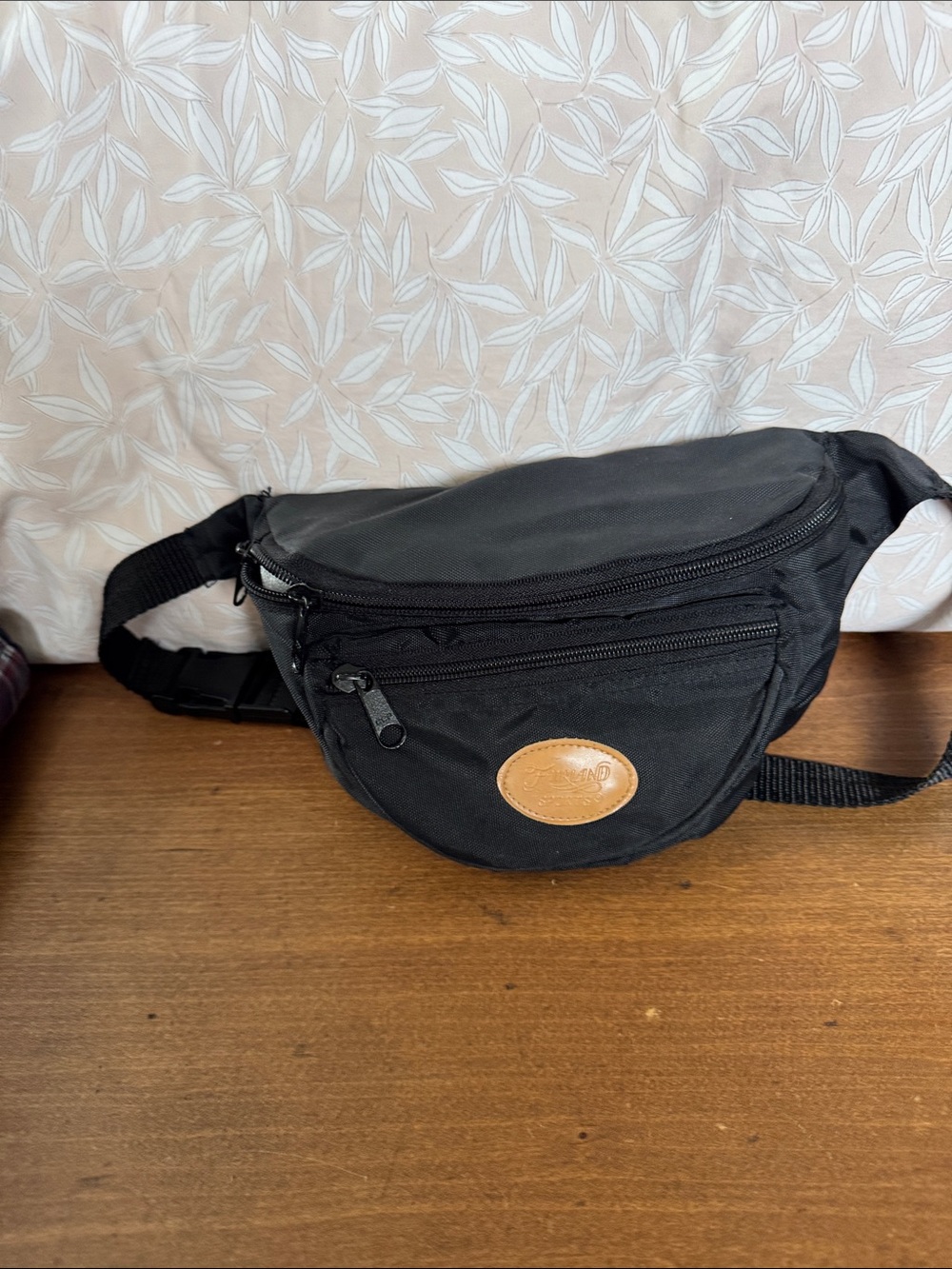 Black Men's Waist Bag with  Faux Leather Accent
